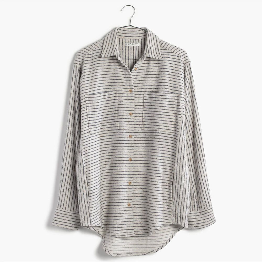 Madewell Stripe Flannel Button-Down Sunday Shirt Size Small Minimalist Winter - Picture 2 of 14